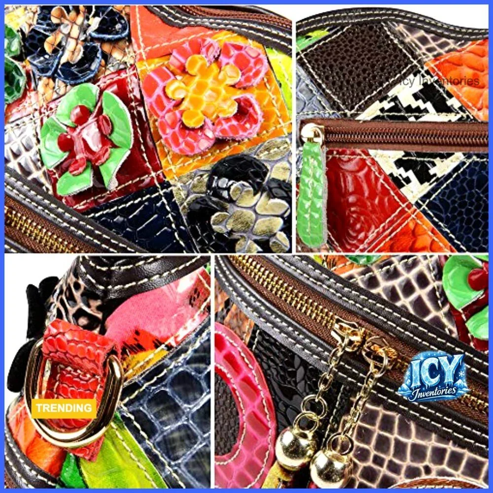 Genuine Leather Crossbody Bag with Adjustable Strap, Multiple Pockets